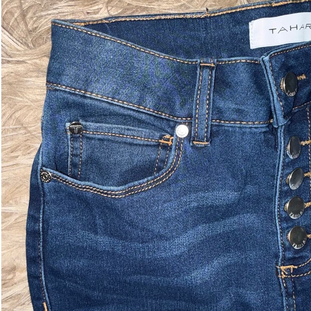 New Tahari Brooke Exposed Button High Rise Capri Denim Jeans size 4P - Picture 6 of 8